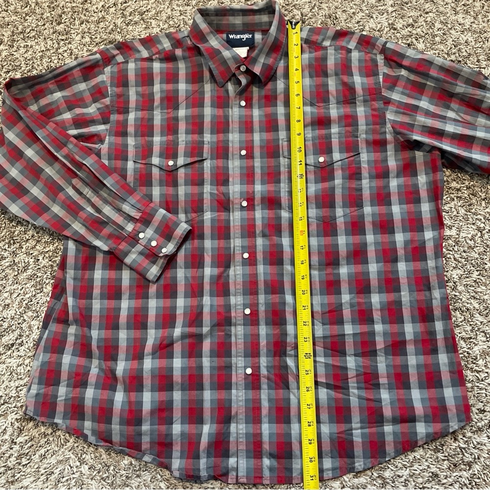 Wrangler Shirt Mens 2XL XXL Red Gray Check Pearl Snap Long Sleeve Cowboy Western - Picture 5 of 13